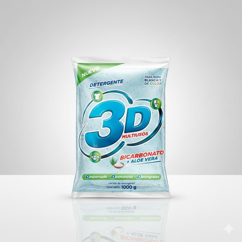 Detergente en polvo 3D Multiusos Bicarbonato + Aloe Vera 1 kg